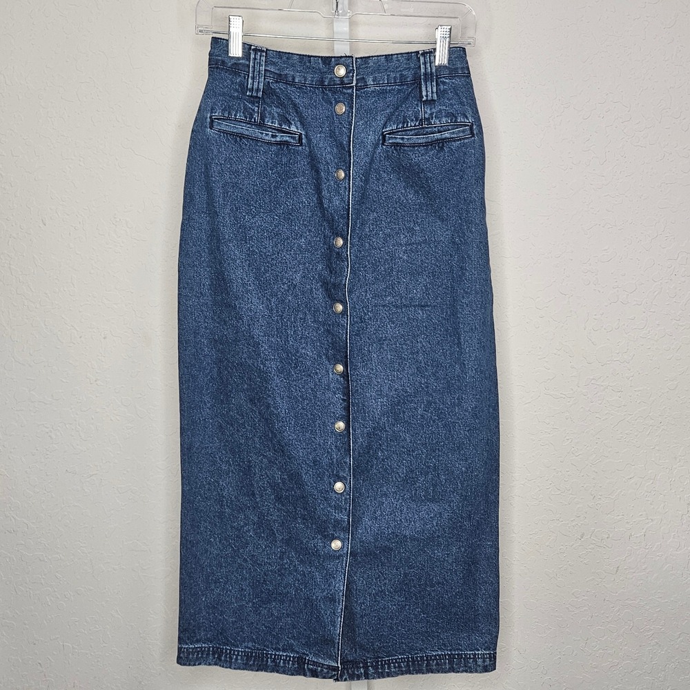 Vintage Tommy Jeans Denim Maxi Skirt Snap Front Blue Wash XS S 90s Cotton